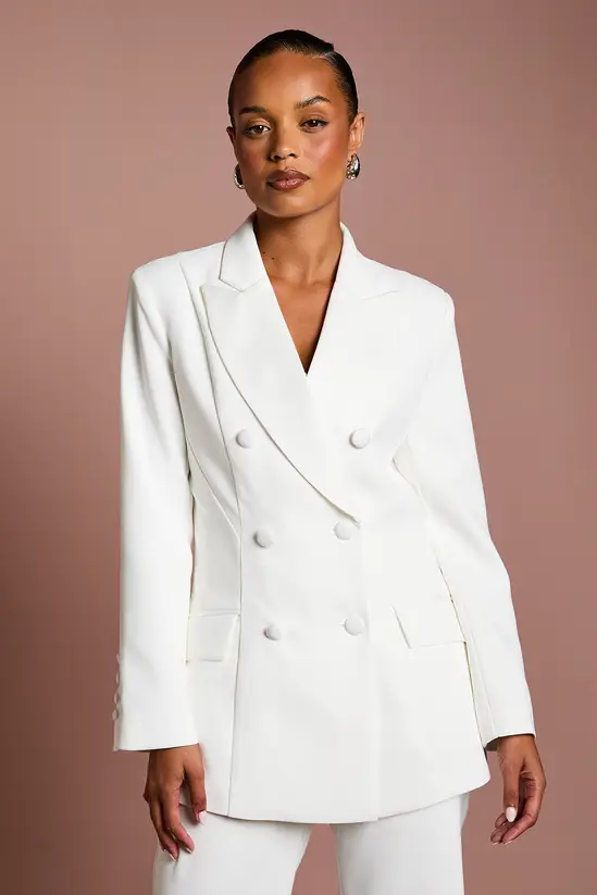 Women Ivory Double-Breasted Blazer